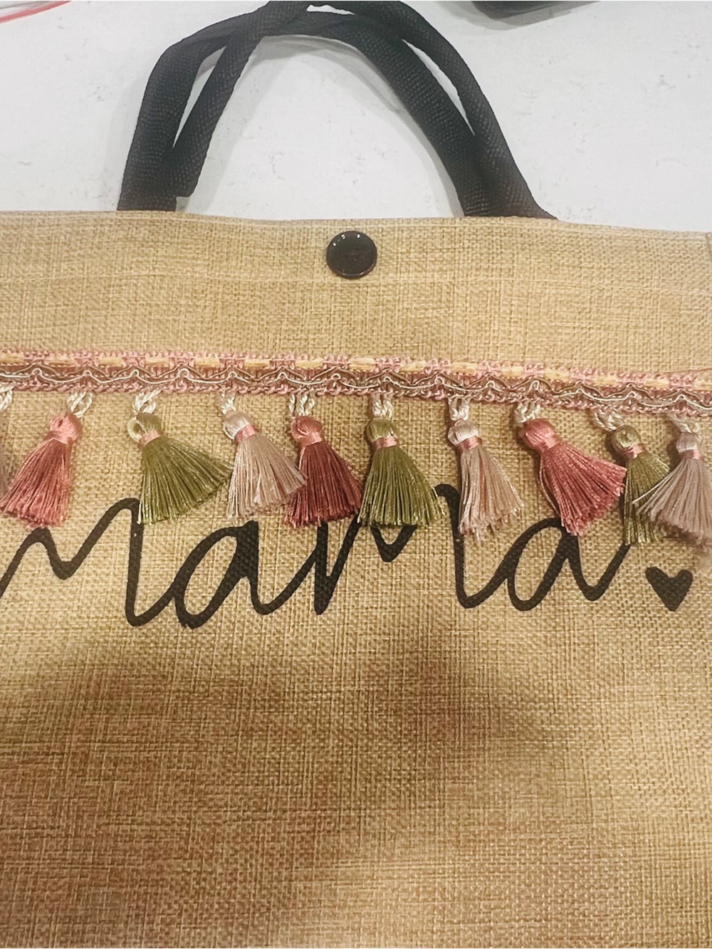 Natural Mama Tassel Accent Women’s Tote Bag - Pink & Olive